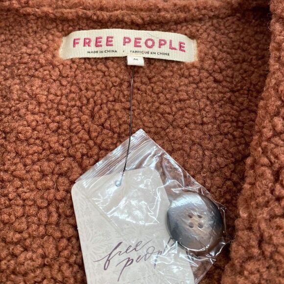 Free People Brown Diogo Sherpa Coat Penny Lane size M NWT New $248  Polyester - Picture 5 of 11